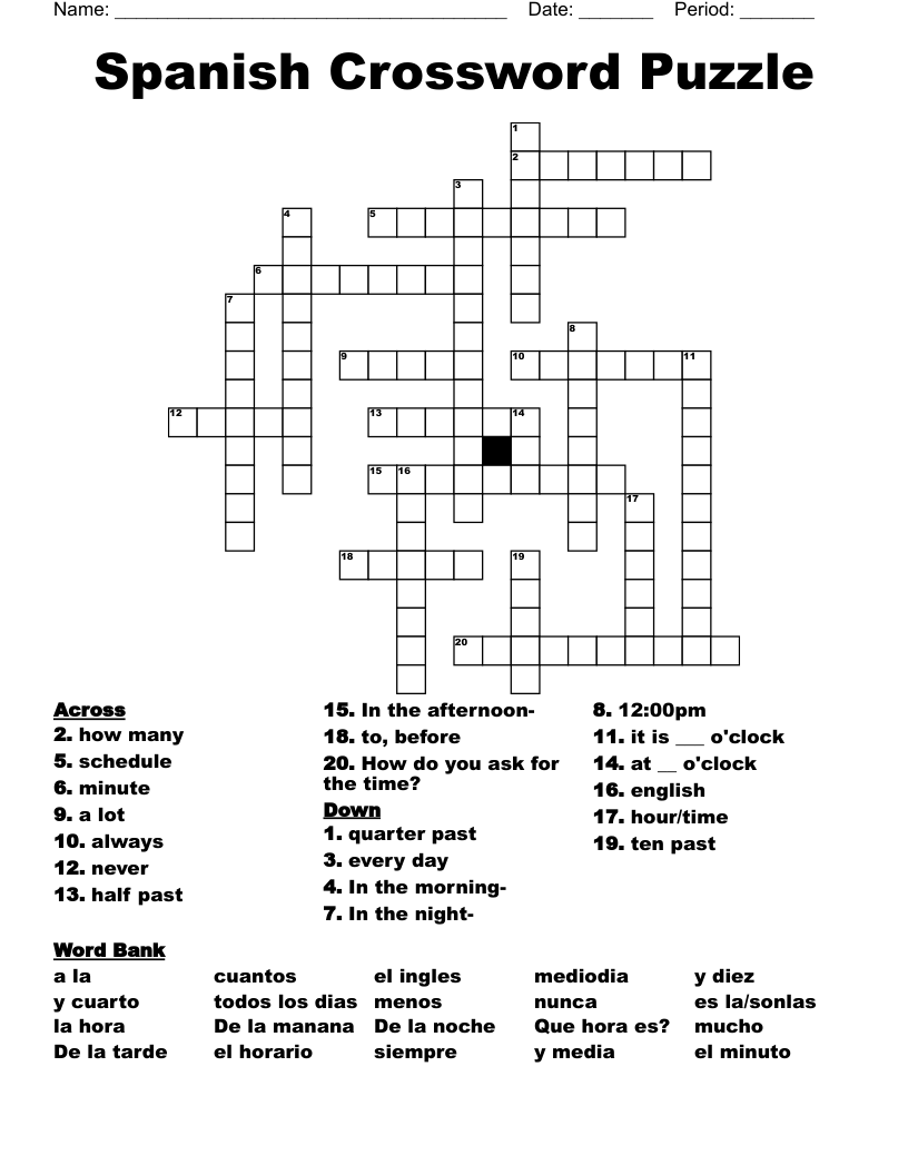Spanish Crossword Puzzle