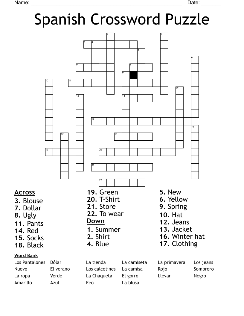 Spanish Crossword Puzzle