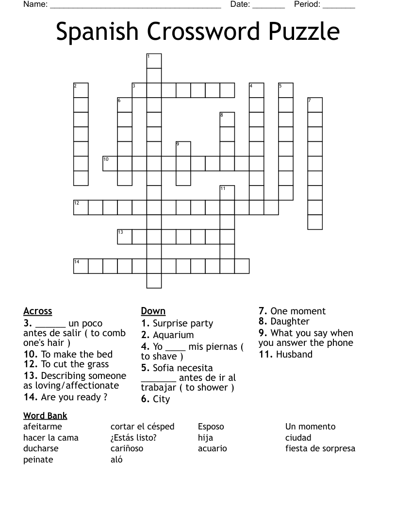 Spanish Crossword Puzzle