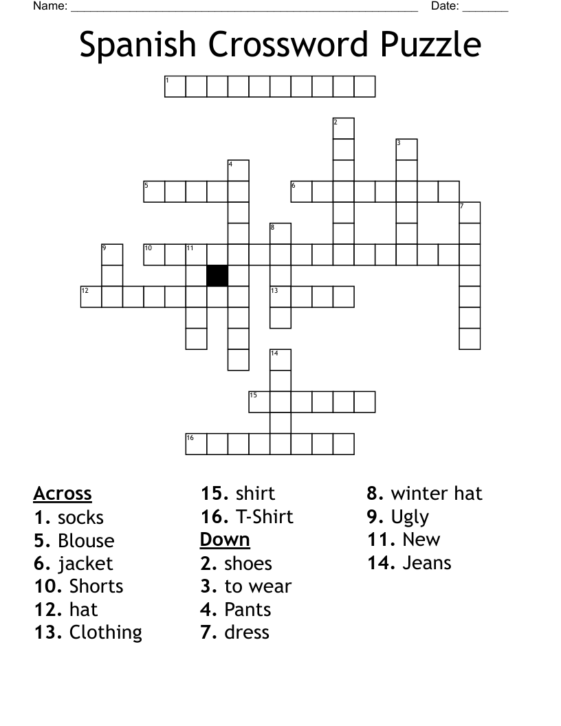 Spanish Crossword Puzzle 