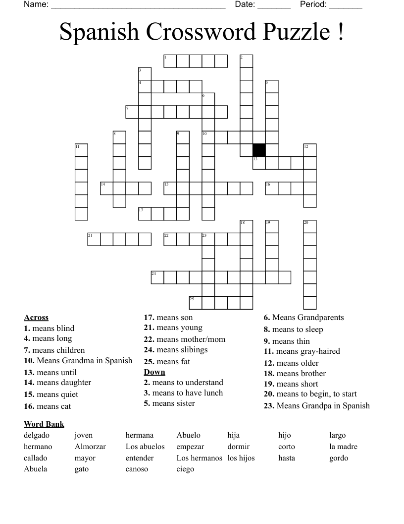 Spanish Crossword Puzzle !