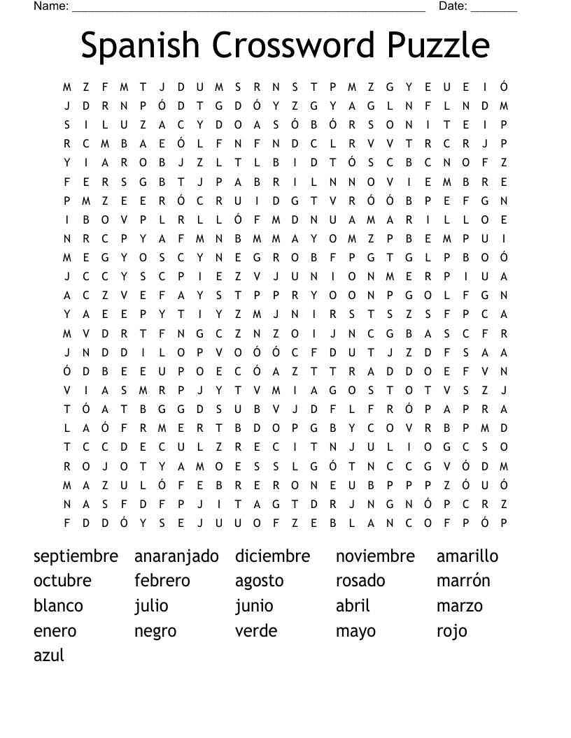 Spanish Crossword Puzzle  Word Search