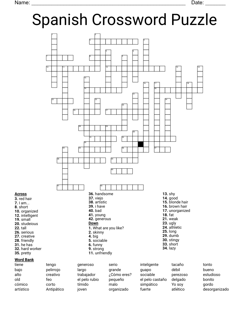 Spanish Crossword Puzzle 