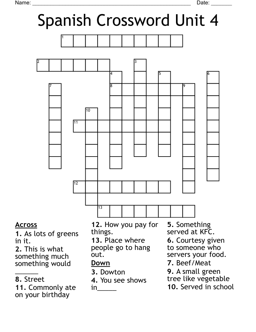 Spanish Crossword Unit 4