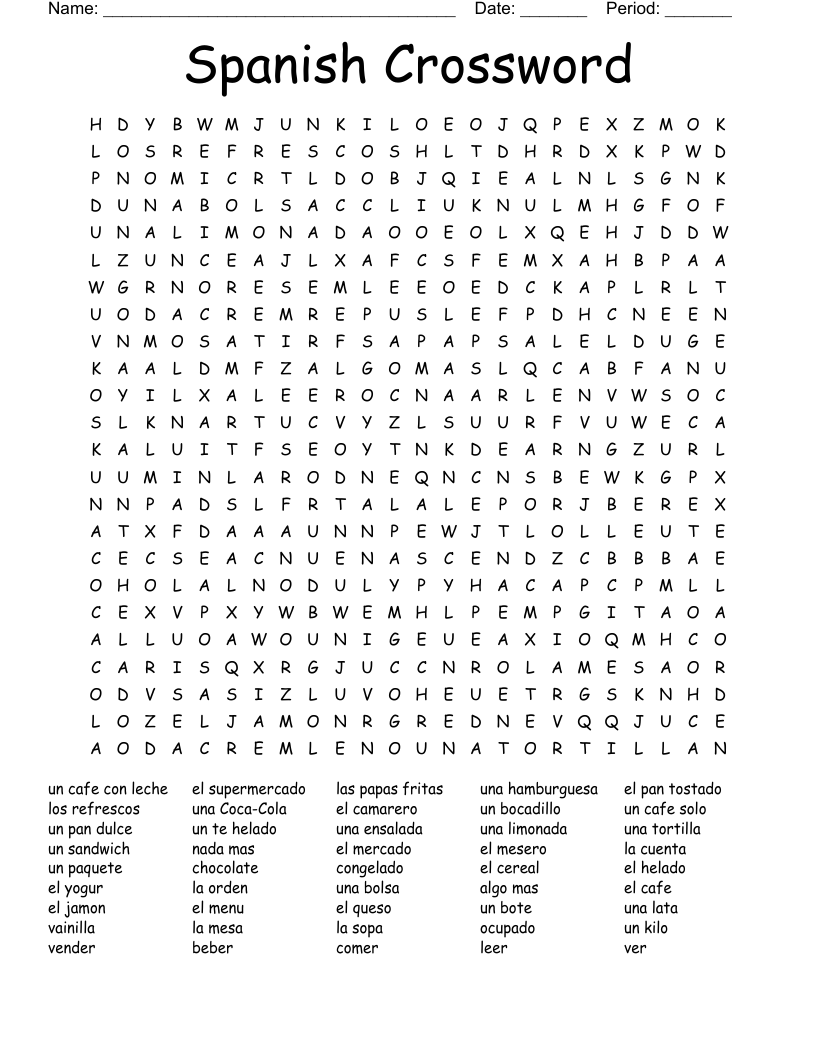 Spanish Crossword  Word Search