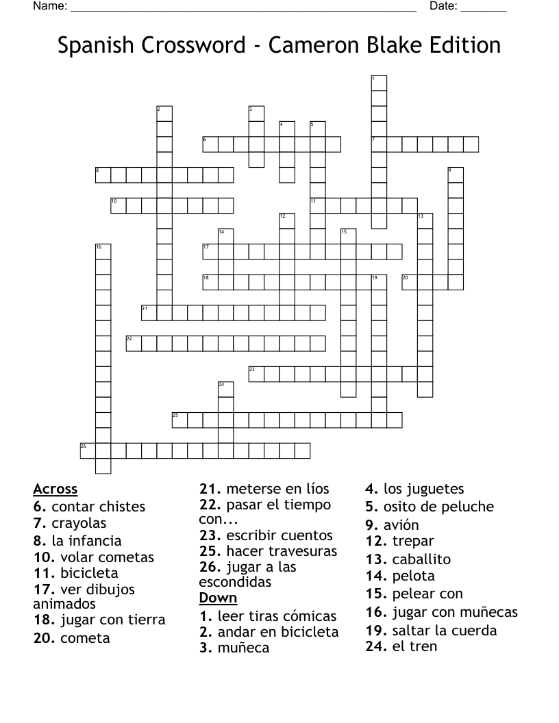 Spanish Crossword - Cameron Blake Edition
