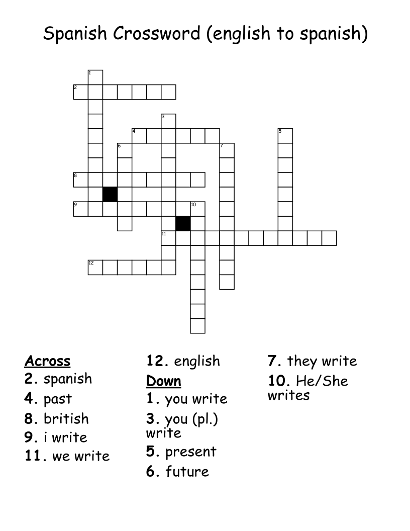 Spanish Crossword (english to spanish)