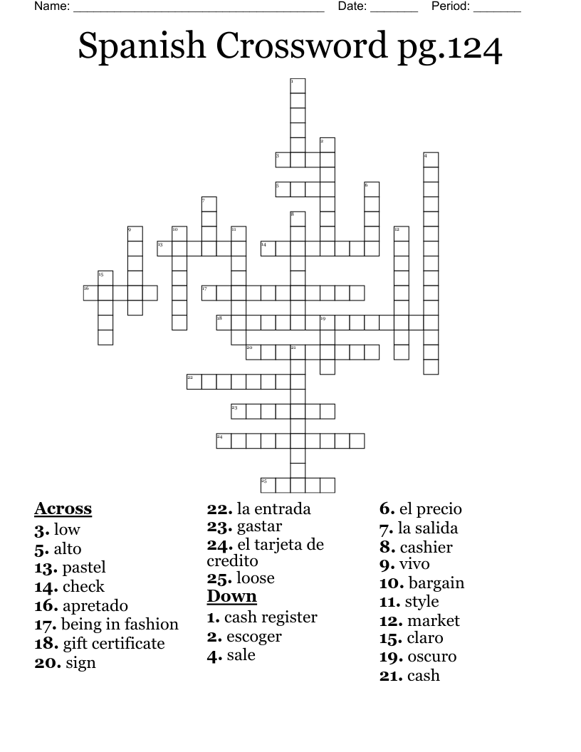 Spanish Crossword pg.124 