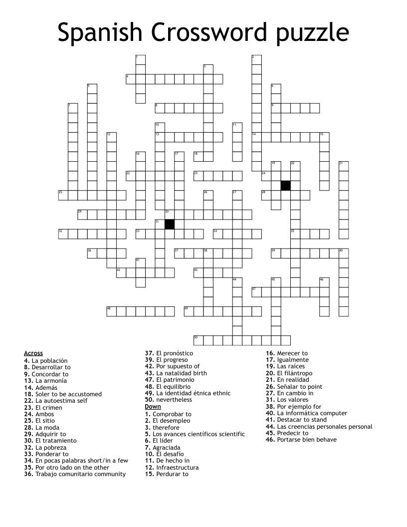 Spanish Crossword puzzle