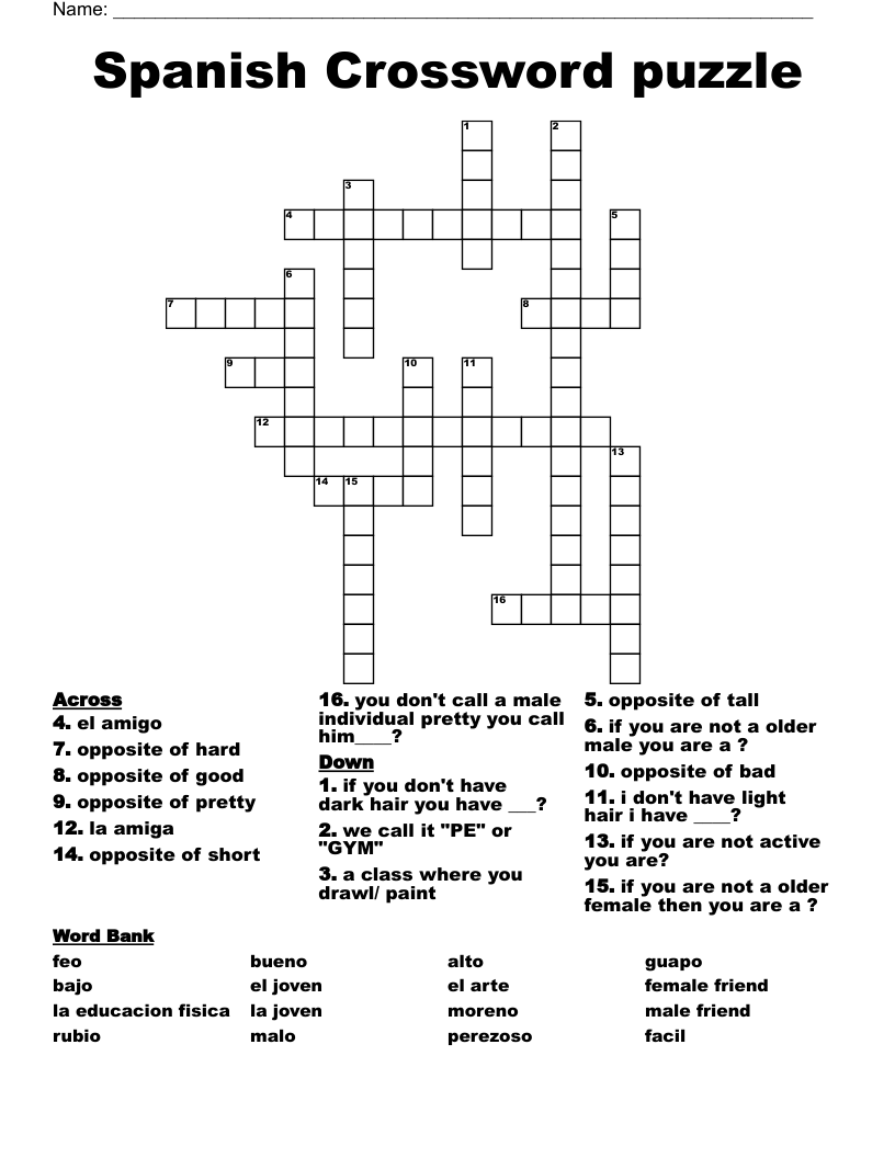 Spanish Crossword puzzle