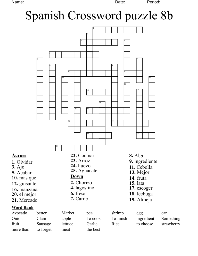 Spanish Crossword puzzle 8b