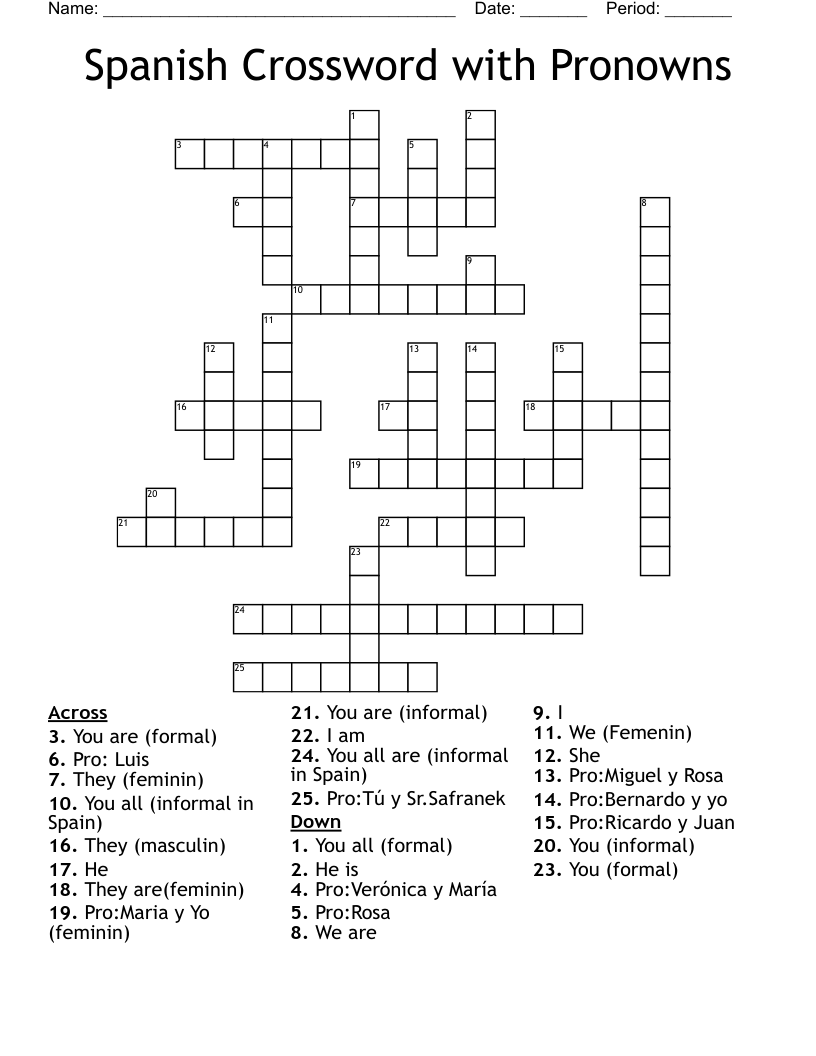 Spanish Crossword with Pronowns
