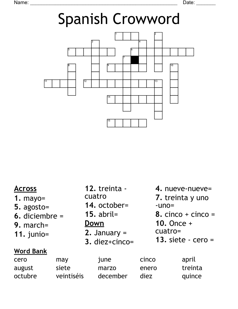 Spanish Crowword  Crossword