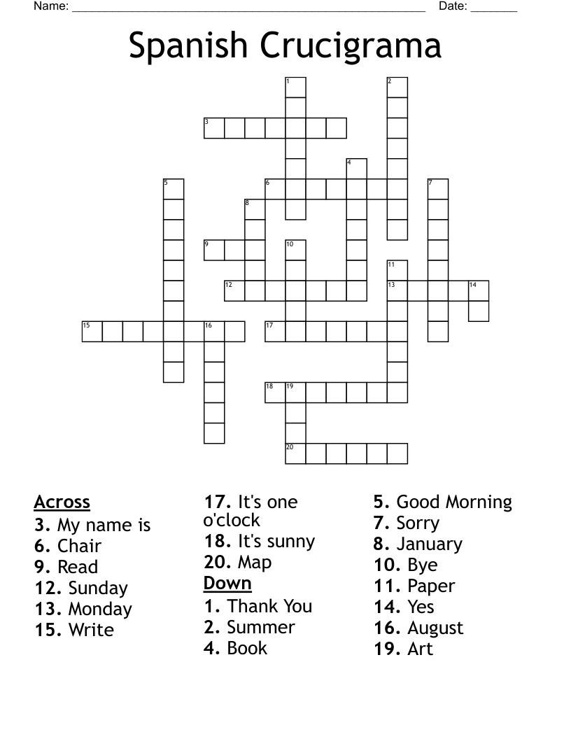 Spanish Crucigrama Crossword