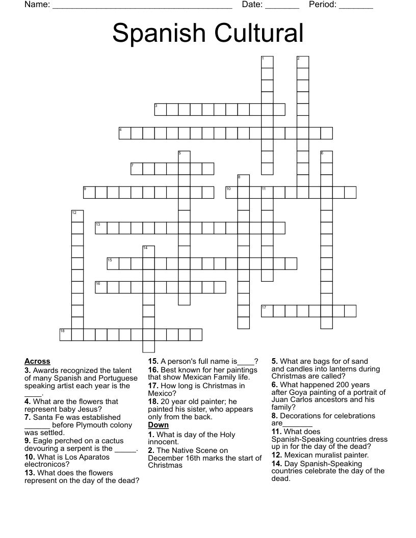 Spanish Cultural Crossword