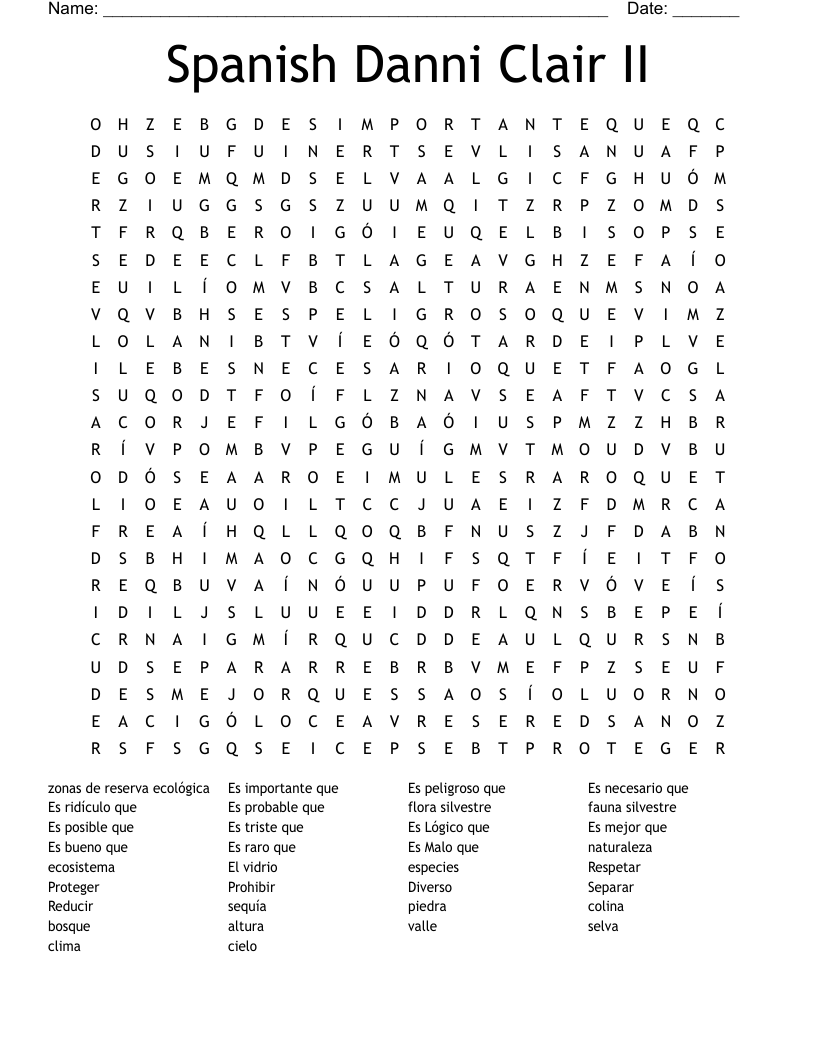 Spanish Danni Clair II Word Search