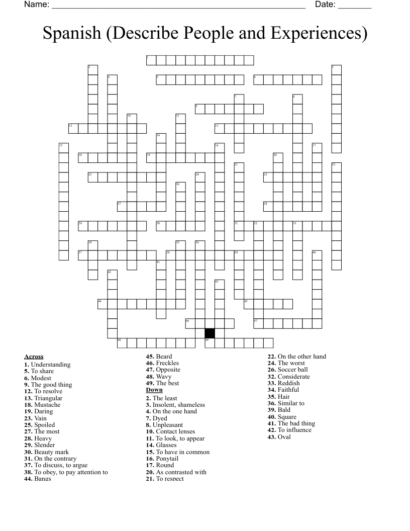 Spanish (Describe People and Experiences) Crossword