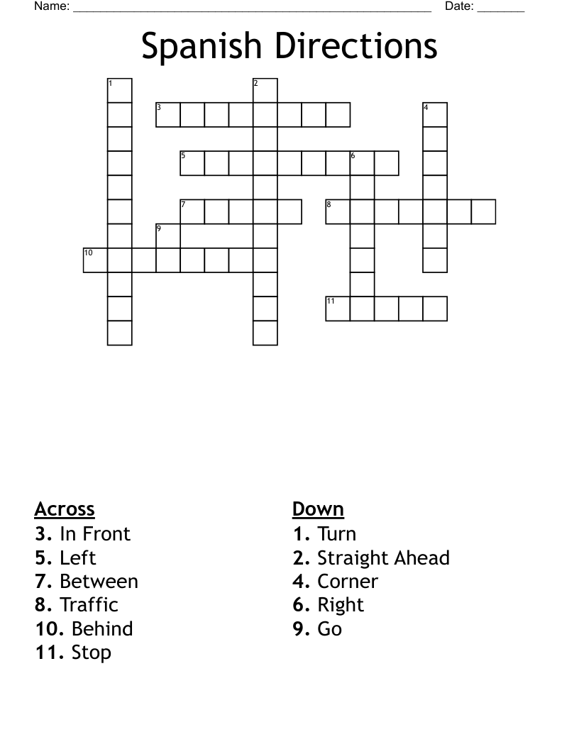 Spanish Directions Crossword