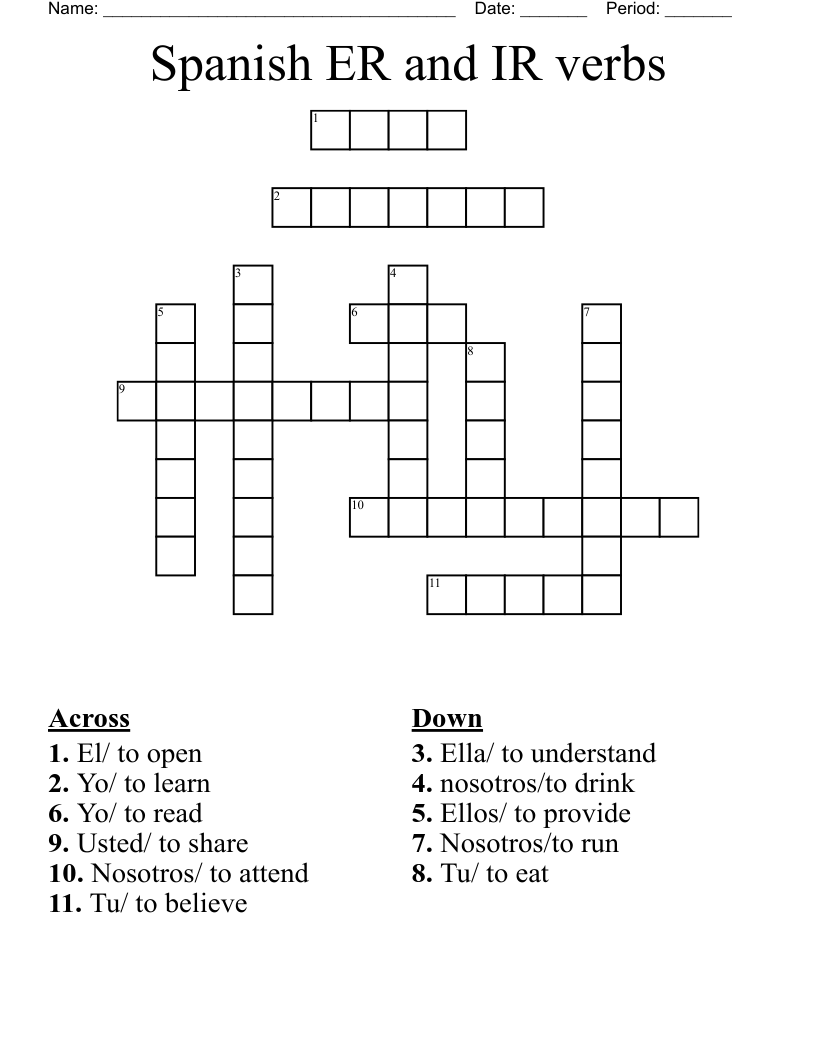 Spanish ER and IR verbs Crossword