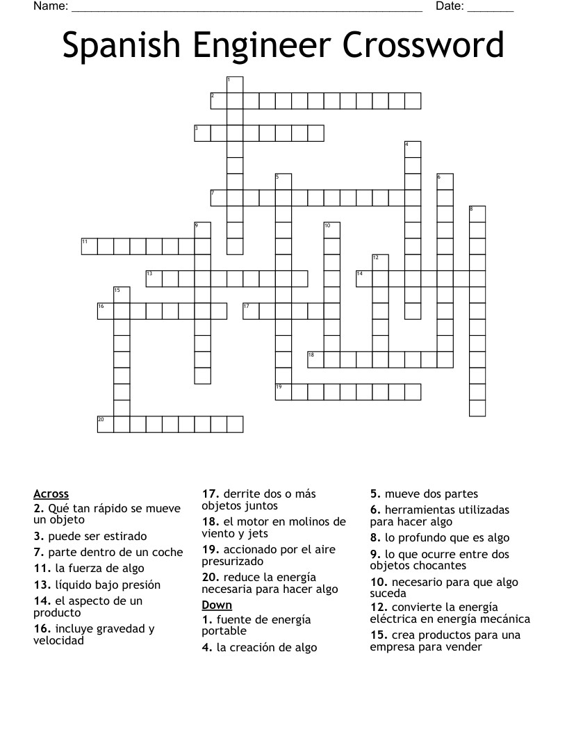 Spanish Engineer Crossword