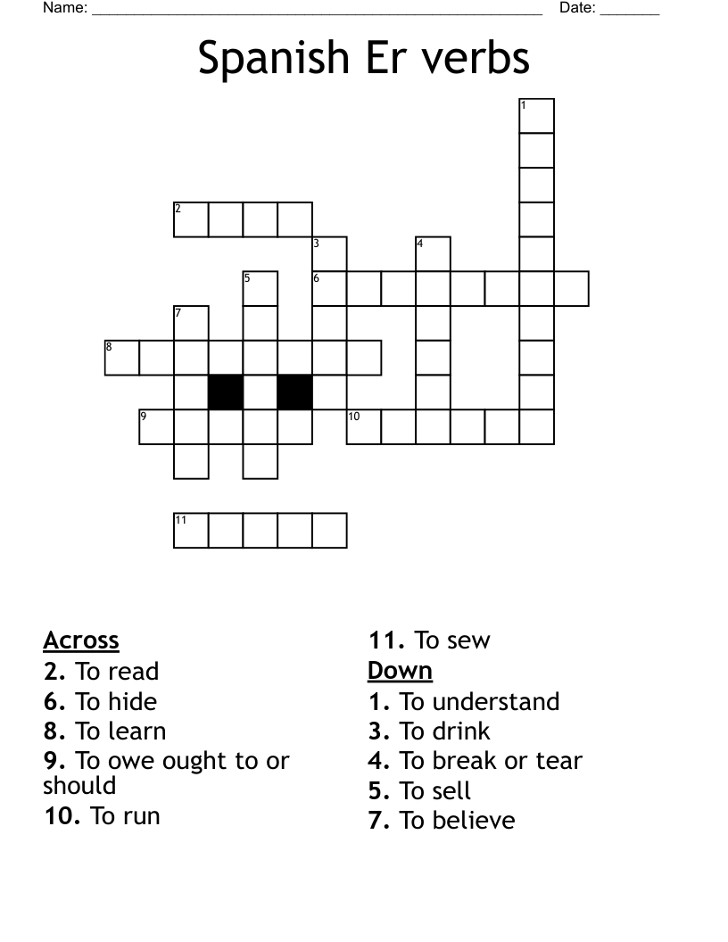 Spanish Er verbs Crossword