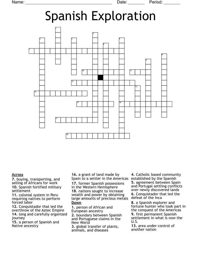 Spanish Exploration Crossword
