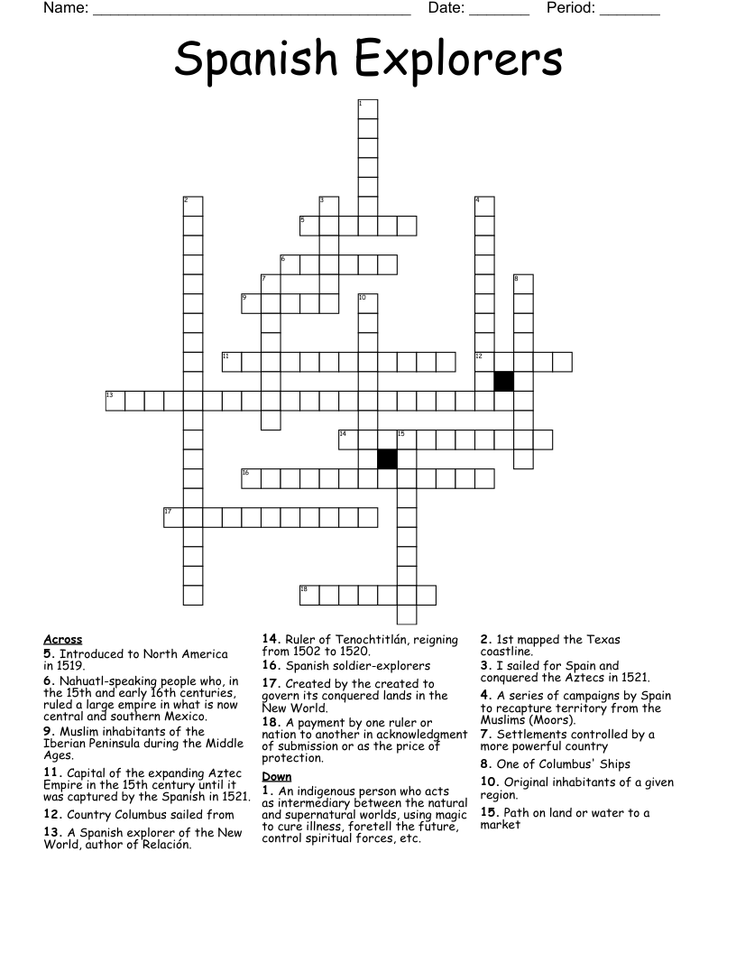 Spanish Explorers Crossword