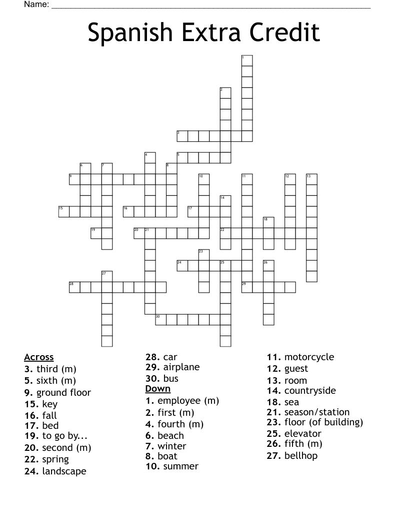 Spanish Extra Credit Crossword