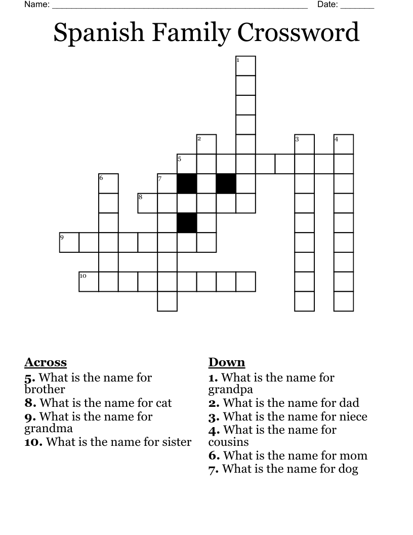 Spanish Family Crossword