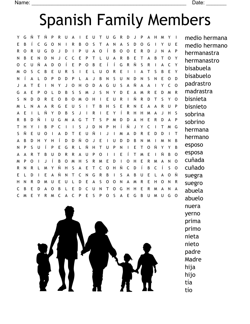 Spanish Family Members Word Search