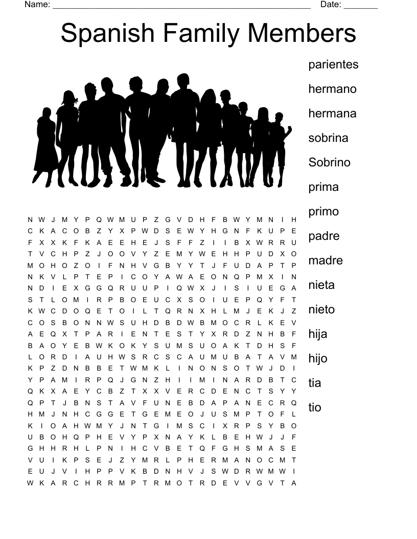 Spanish Family Members Word Search