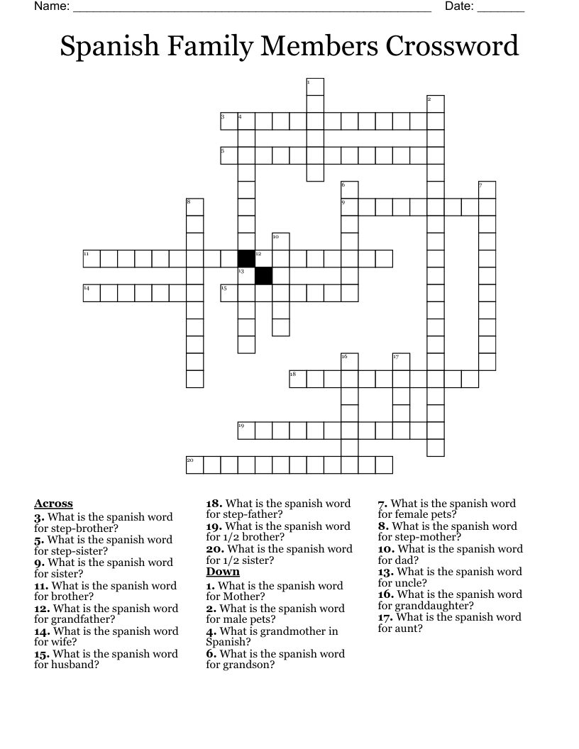 Spanish Family Members Crossword