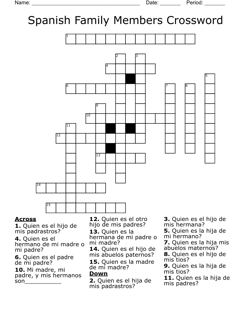 Spanish Family Members Crossword 