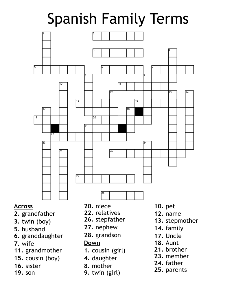 Spanish Family Terms Crossword