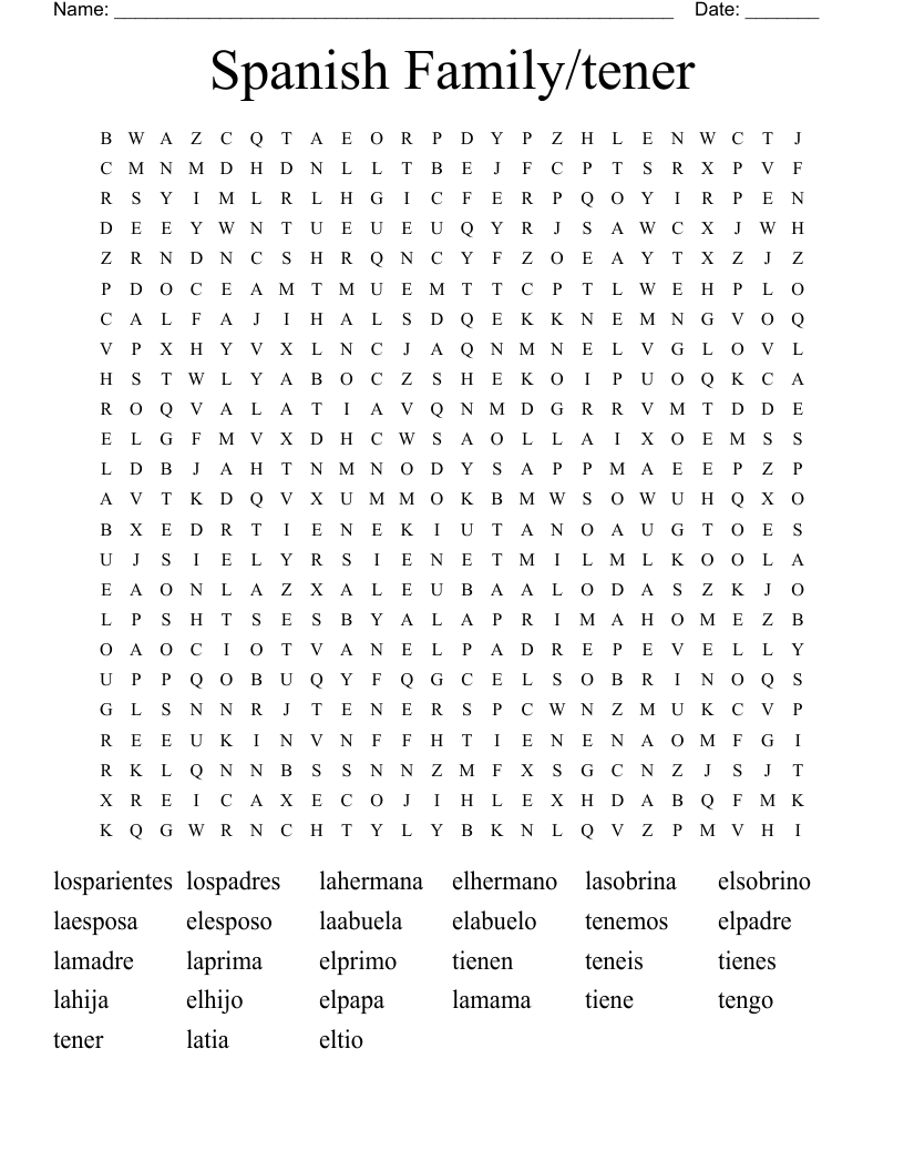 Spanish Family/tener  Word Search