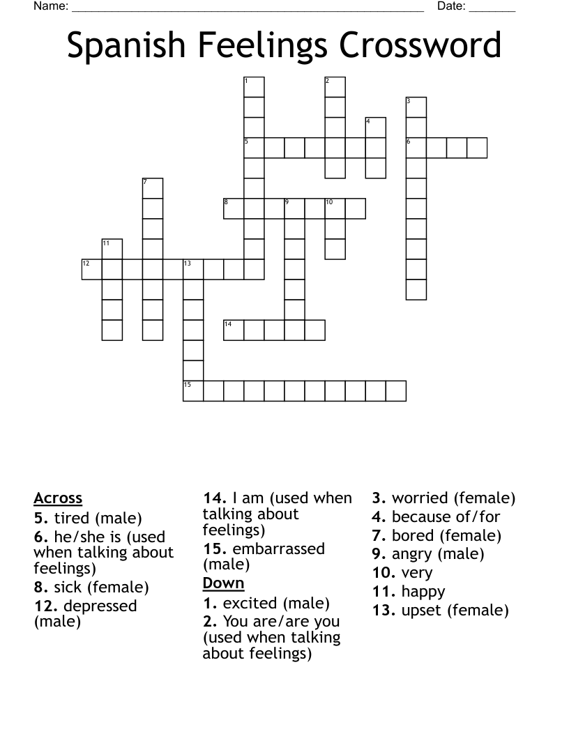 Spanish Feelings Crossword