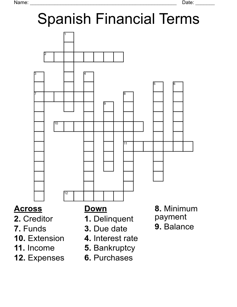 Spanish Financial Terms Crossword