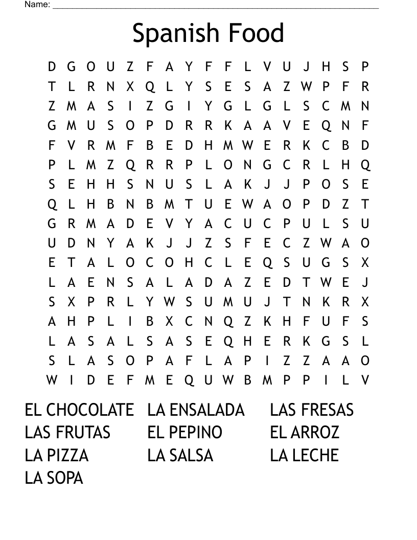 Spanish Food Word Search