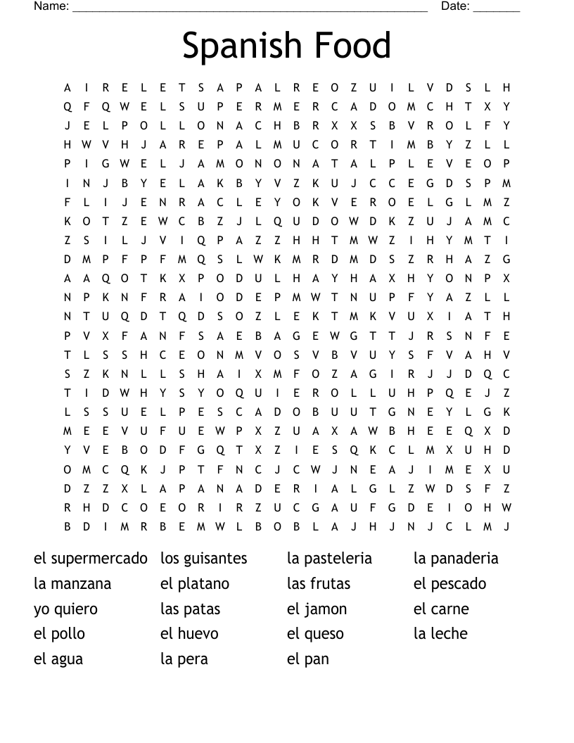 Spanish Food Word Search