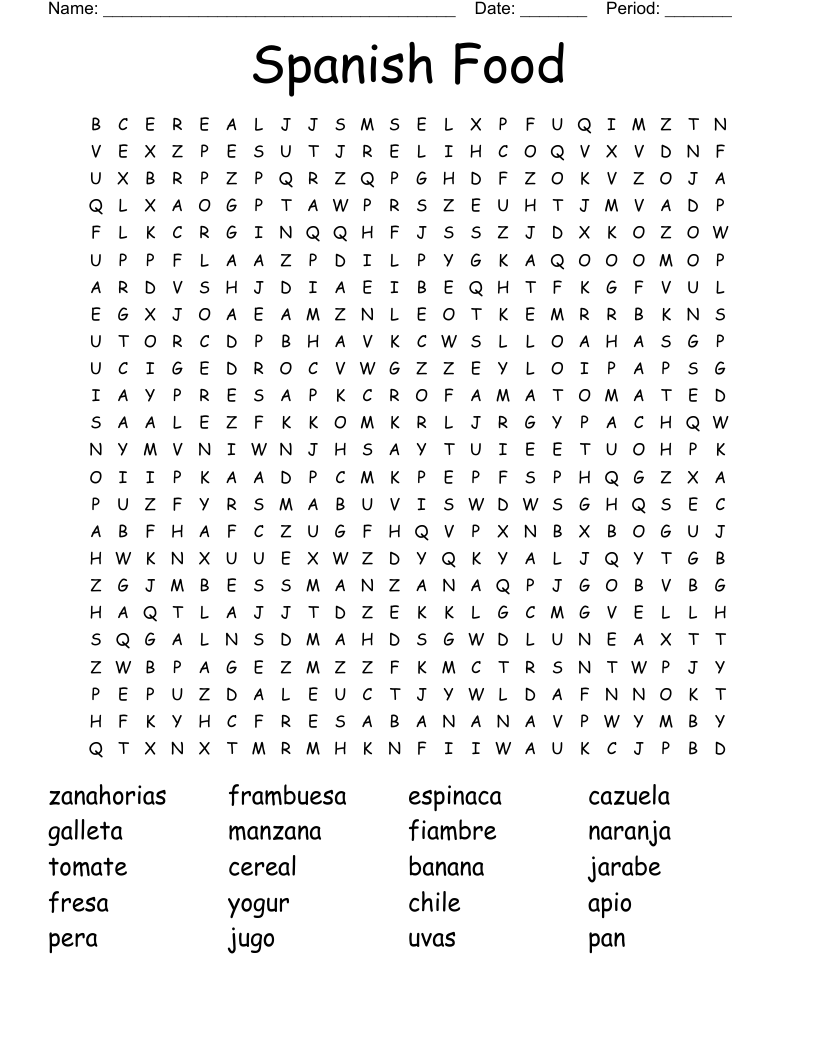 Spanish Food Word Search