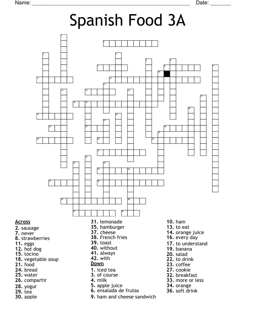 Spanish Food 3A Crossword