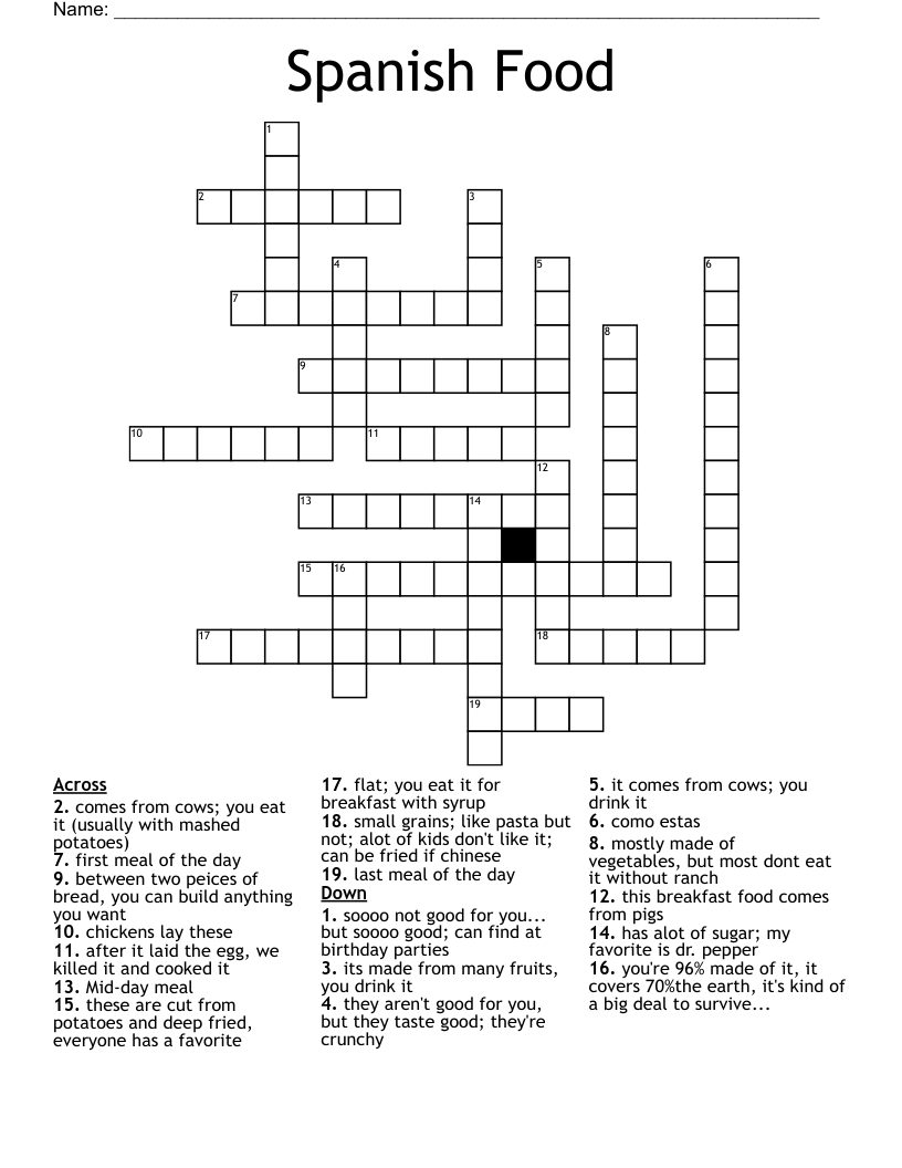 Spanish Food Crossword