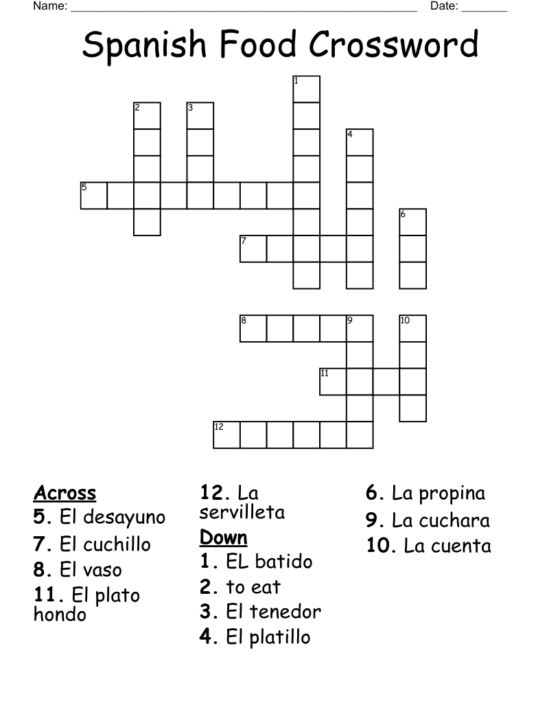 Spanish Food Crossword