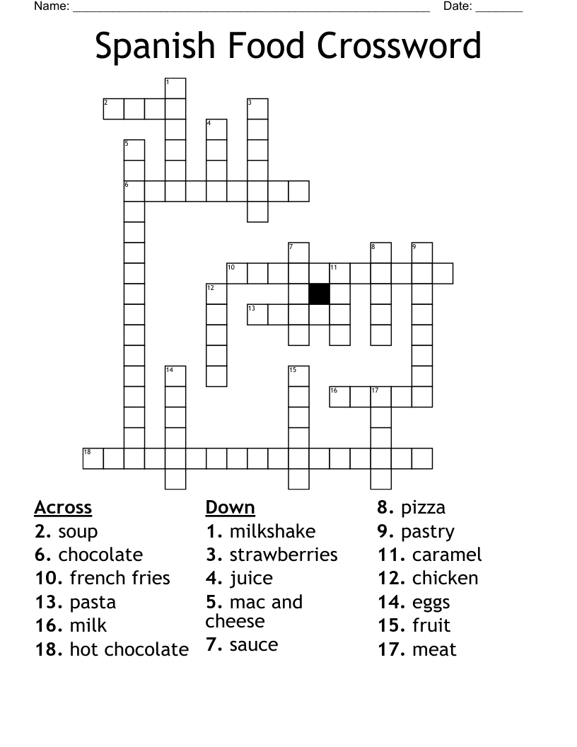 Spanish Food Crossword