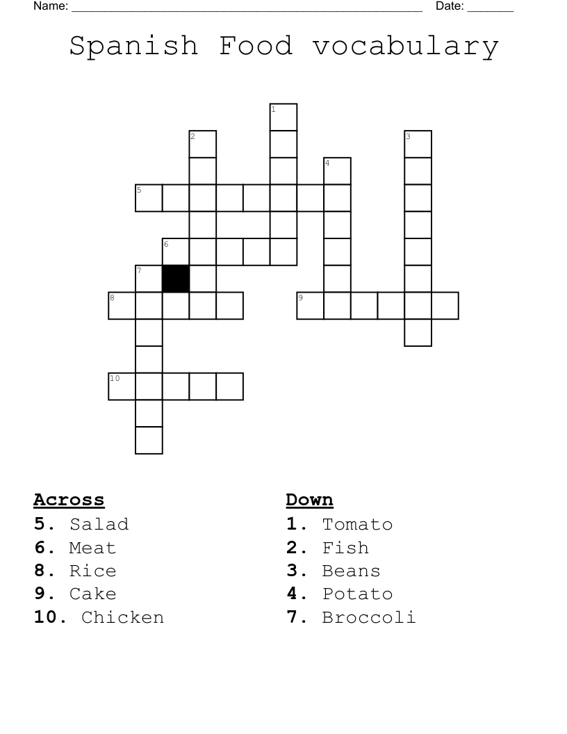 Spanish Food vocabulary  Crossword