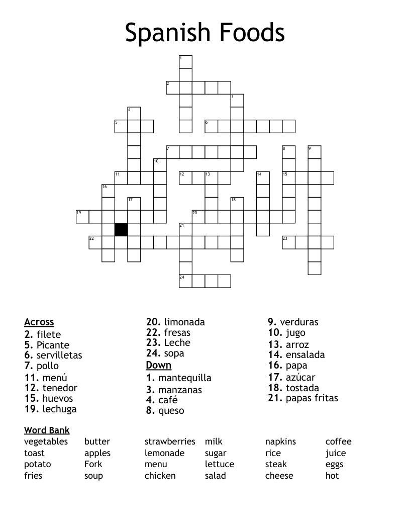 Spanish Foods Crossword
