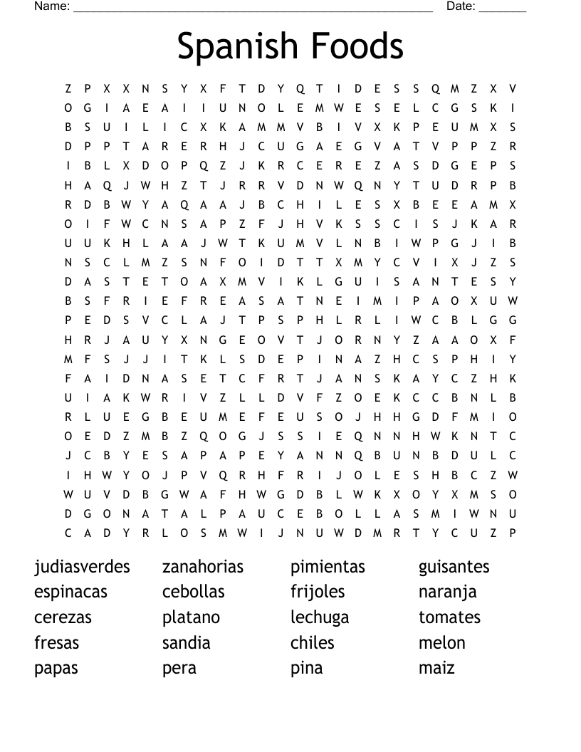 Spanish Foods Word Search