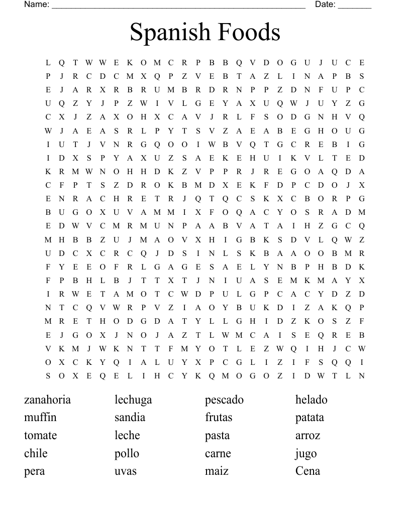 Spanish Foods Word Search