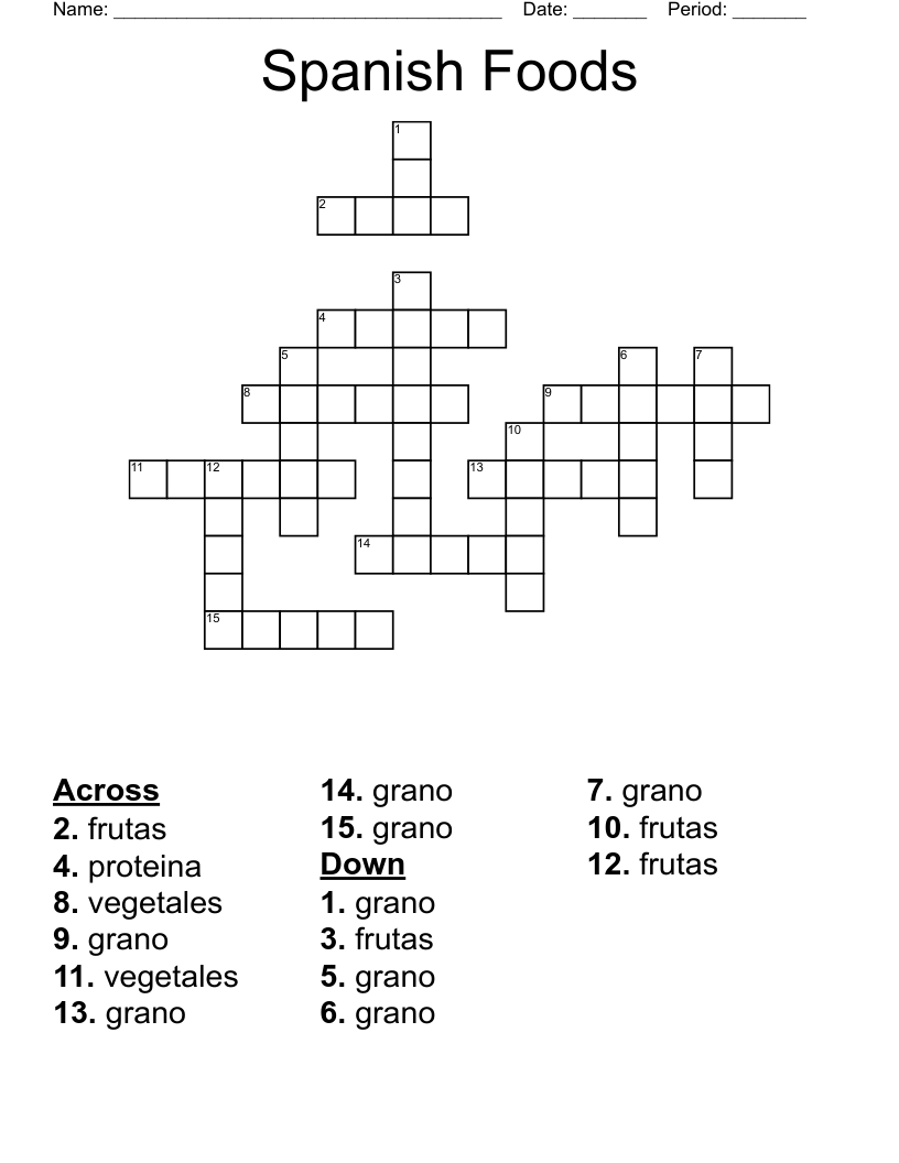 Spanish Foods Crossword