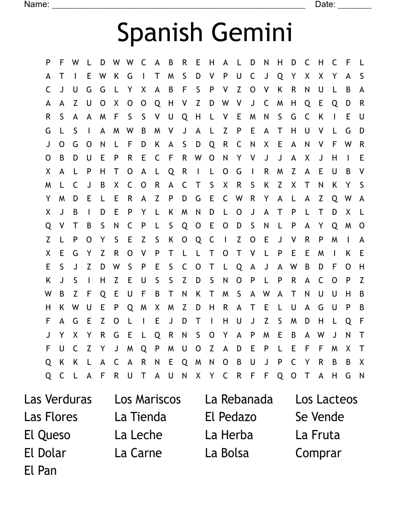 Spanish Gemini Word Search